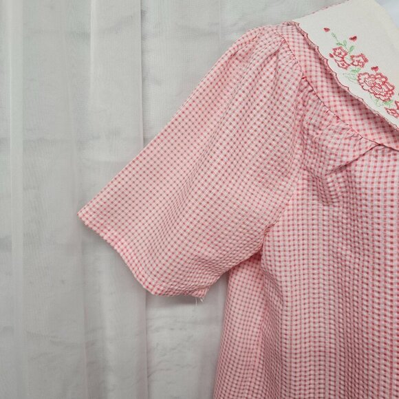 Dreamcrest Pink Gingham Pearl Snap House Dress Nightgown Lounge M - Picture 3 of 14